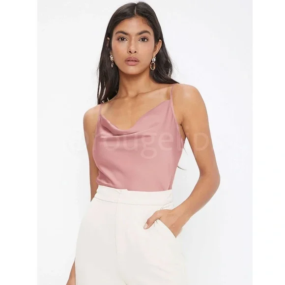 Pink Glamorous Cowl Neck Spaghetti Straps Camisole Top Cami, Draped - Picture 2 of 9